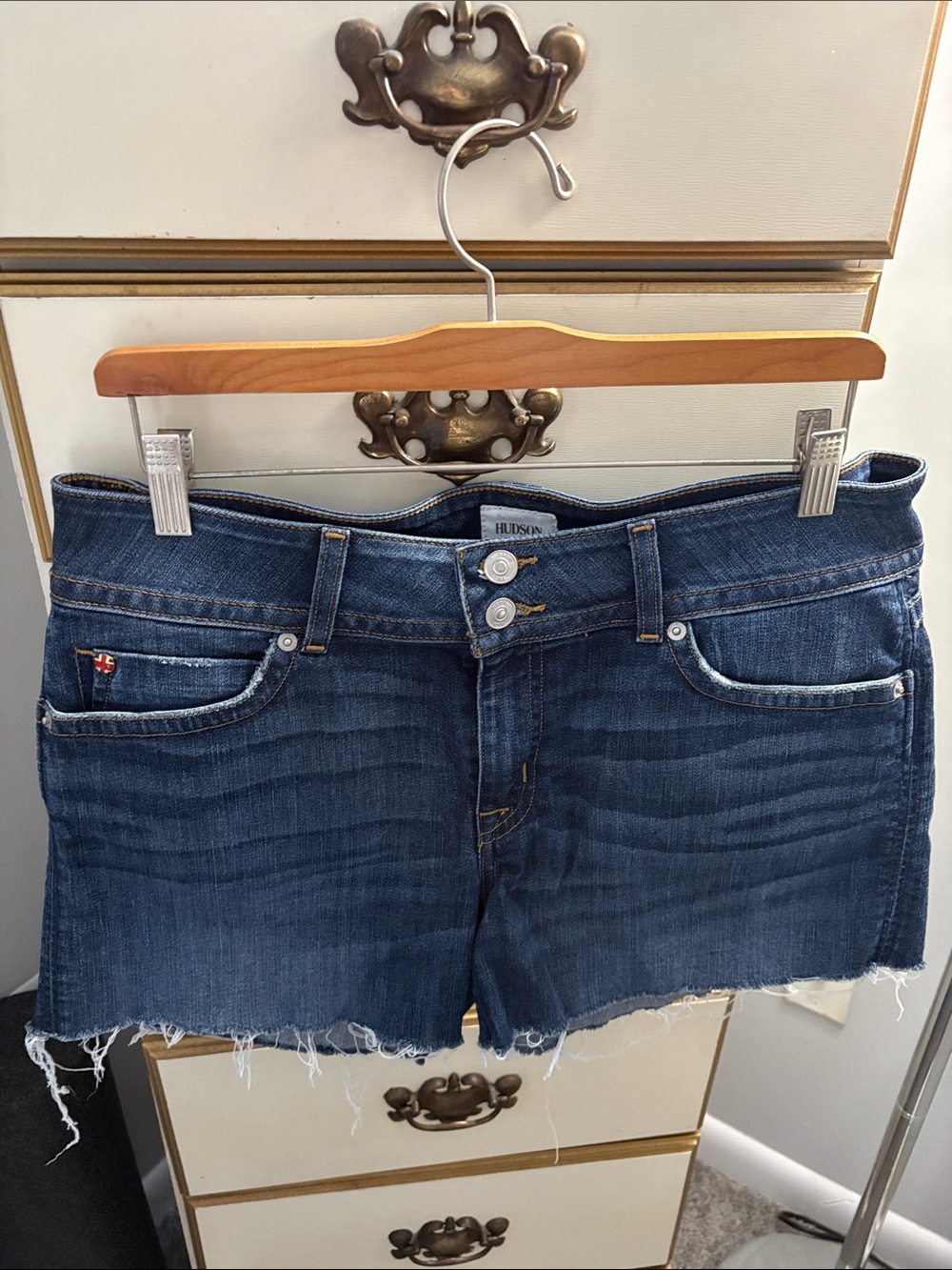 Hudson Jeans Raw Hem Dark Indigo Denim Cutoff Shorts